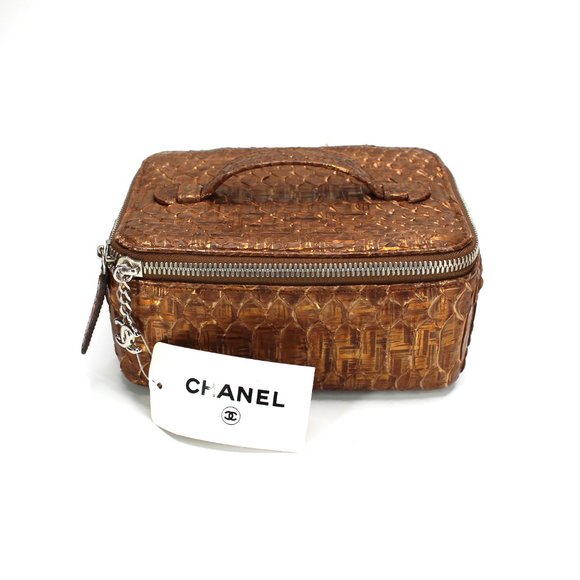 CHANEL Copper Python Snakeskin Jewelry Travel Tote Removable Pouch RARE NEW - Picture 2 of 12